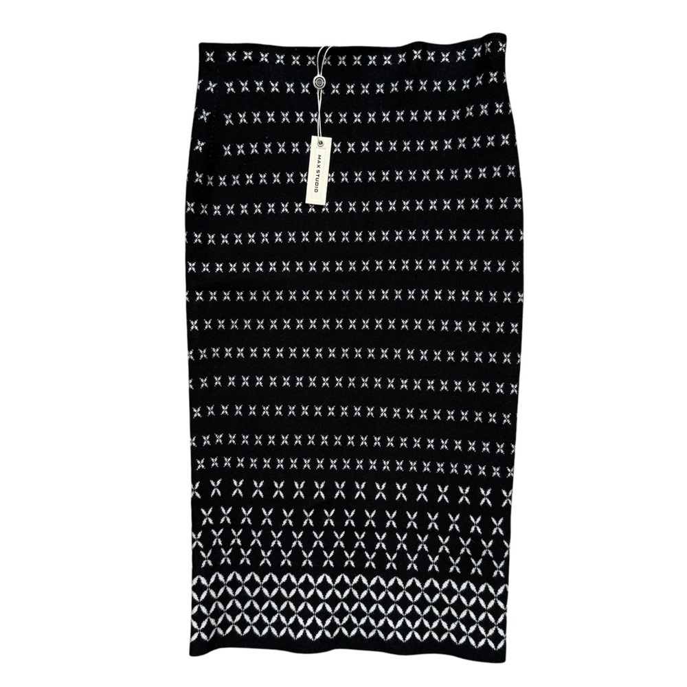 Max Studio Skirt NEW Black White Knit Sweater Stretchy SIZE XS NWT Style 6711511
